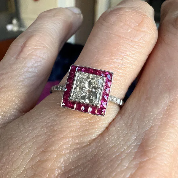 Diamond & Ruby Engagement Ring, Radiant 1.01ct