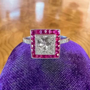 Diamond & Ruby Engagement Ring, Radiant 1.01ct