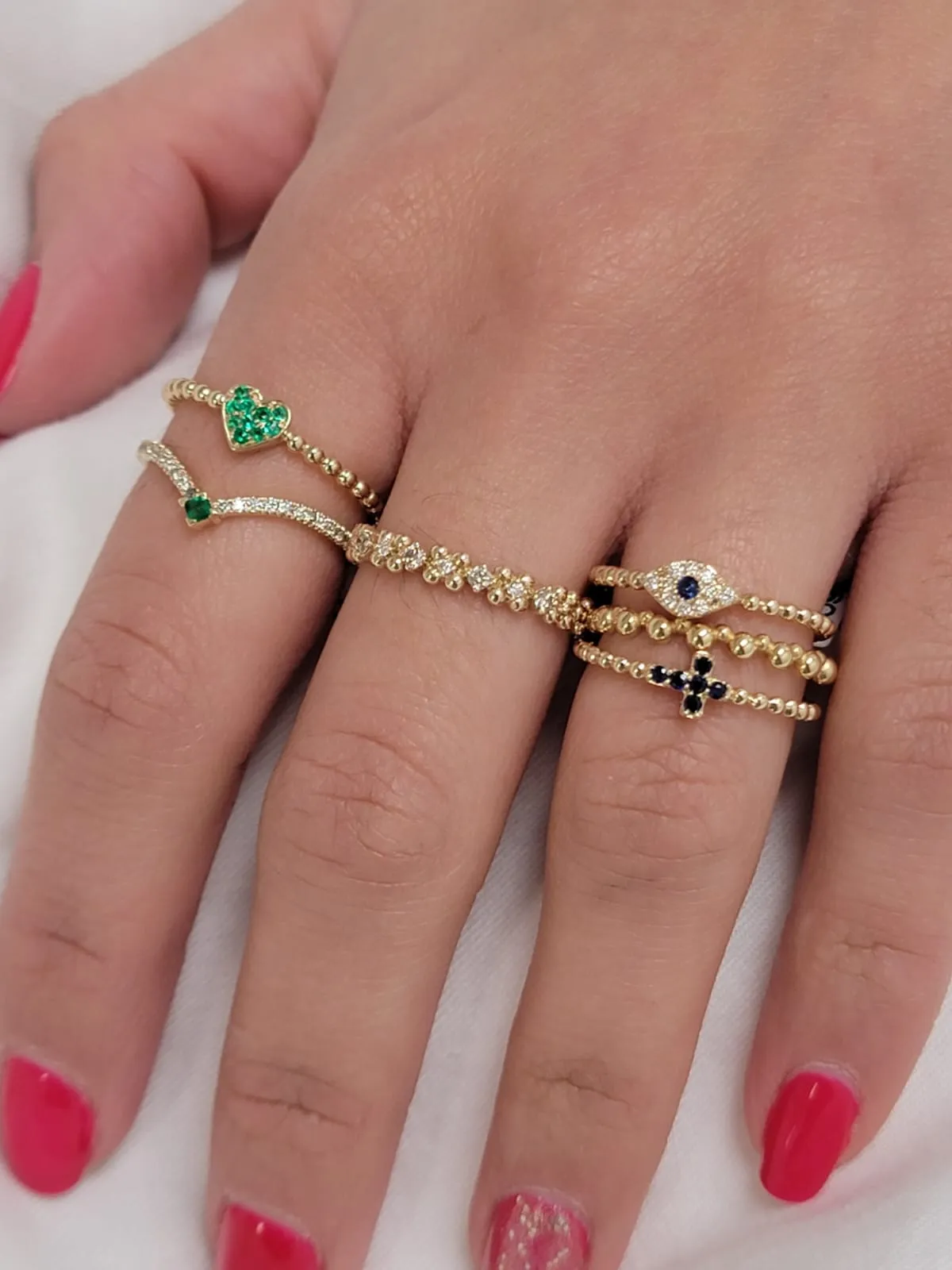 Diamond and Precious Gem Diamond "V" Shape Ring