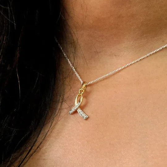 Diamond Awareness Ribbon Charm Pendant