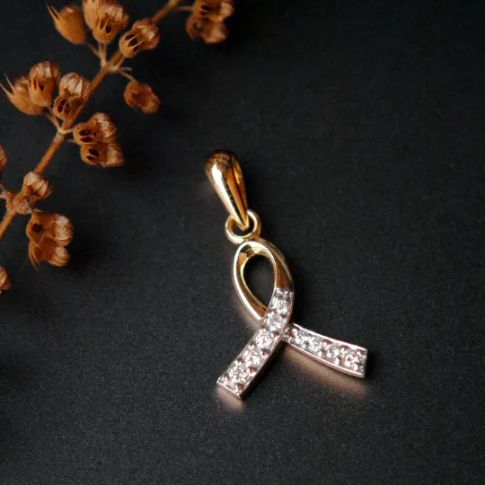 Diamond Awareness Ribbon Charm Pendant