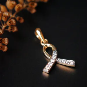 Diamond Awareness Ribbon Charm Pendant