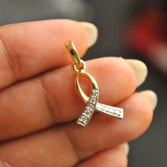 Diamond Awareness Ribbon Charm Pendant