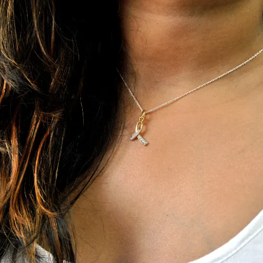 Diamond Awareness Ribbon Charm Pendant