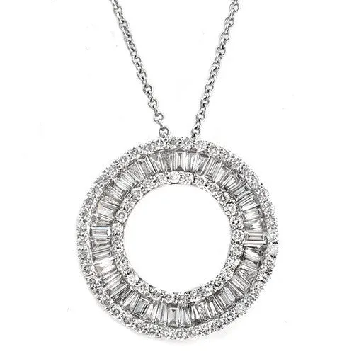 Diamond Baguette Circle Of Life Pendant In 18k White Gold