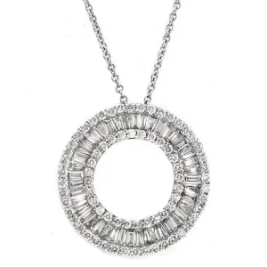 Diamond Baguette Circle Of Life Pendant In 18k White Gold
