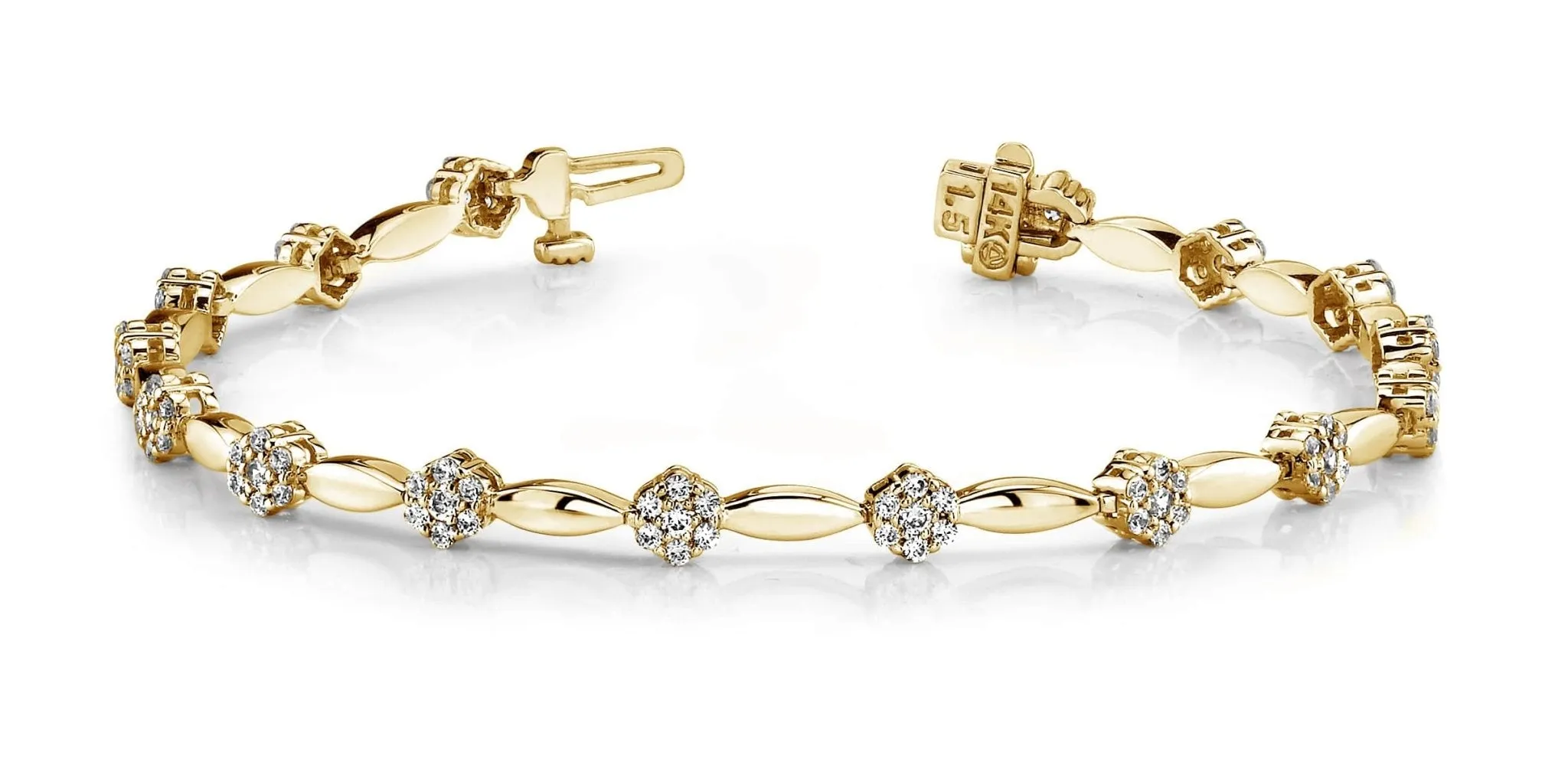 Diamond Cluster Link Bracelet In Diamond with 2.10 ct.(finished) 1.6mm, 1.9mm