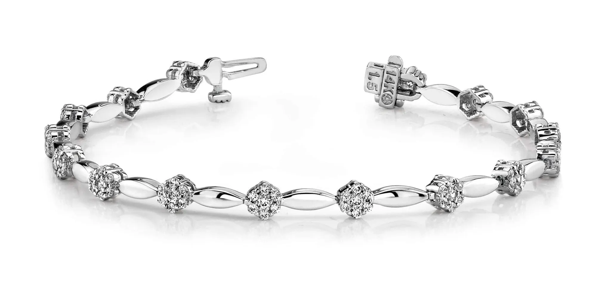 Diamond Cluster Link Bracelet In Diamond with 2.10 ct.(finished) 1.6mm, 1.9mm