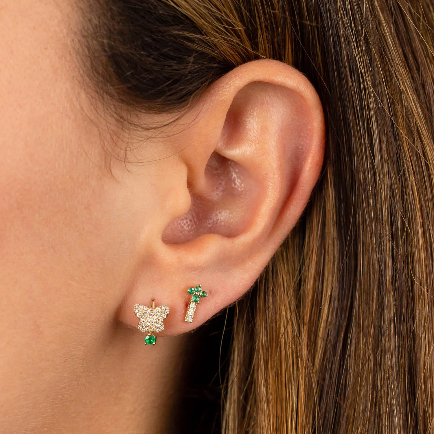 Diamond Flower Bar Stud Earring 14K