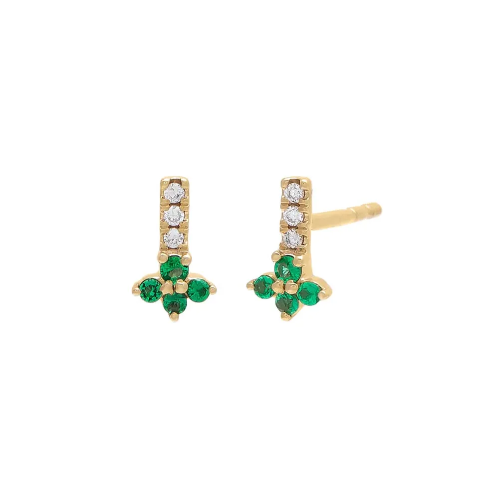 Diamond Flower Bar Stud Earring 14K