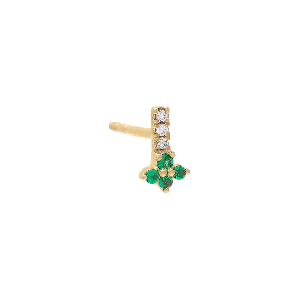 Diamond Flower Bar Stud Earring 14K