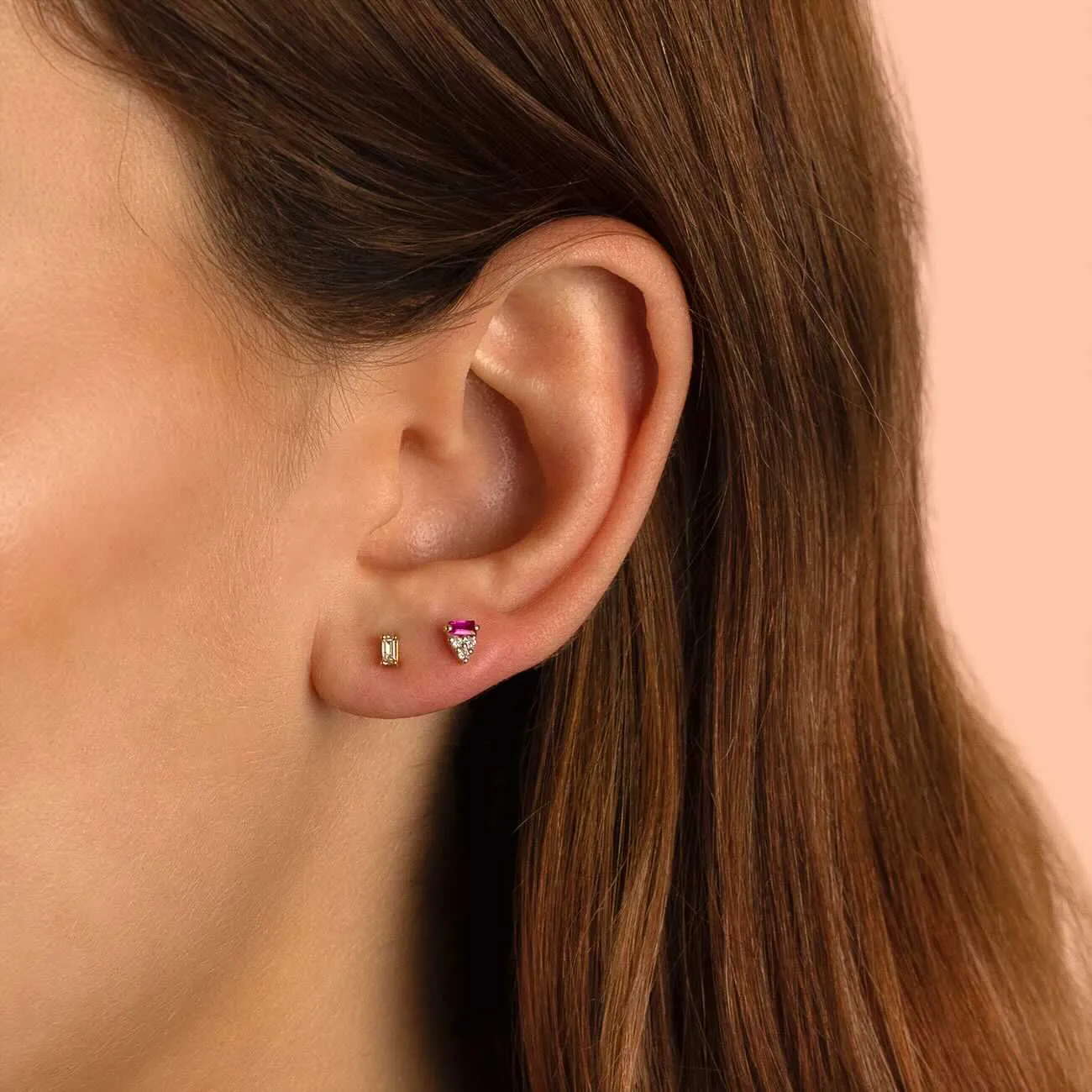 Diamond Mini Emerald Stud Earring 14K