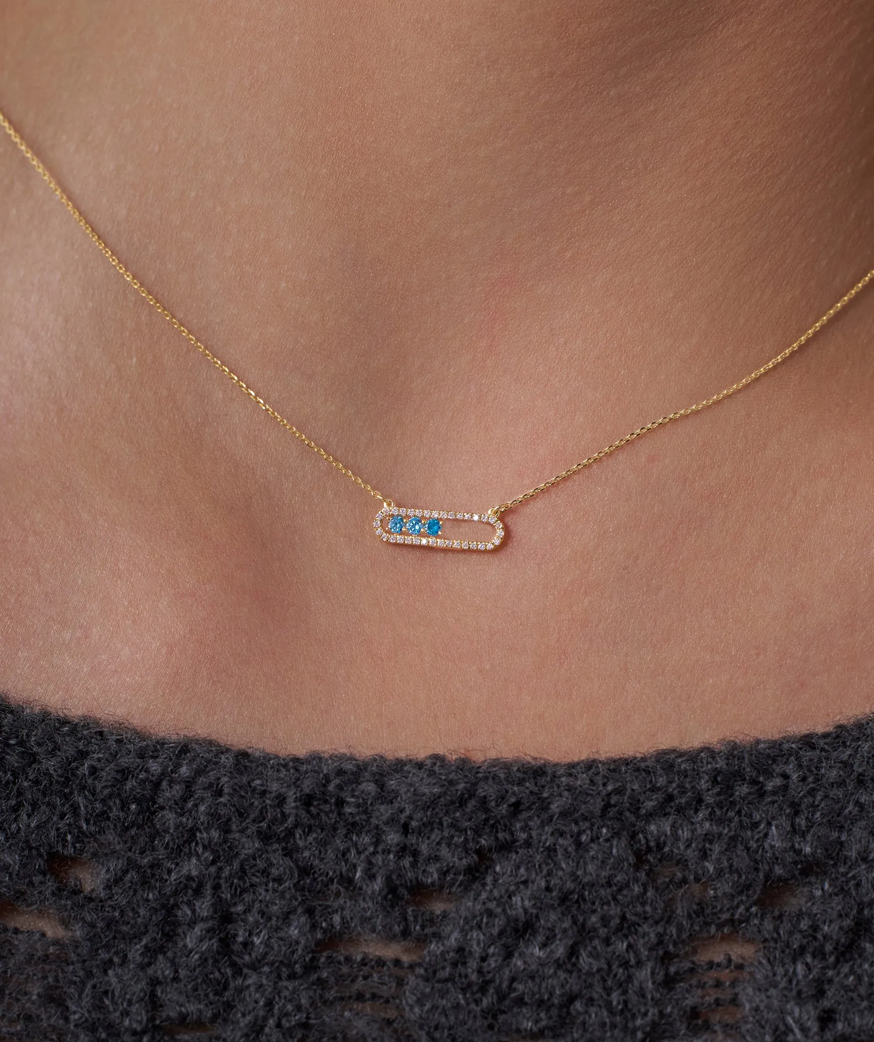 Diamond-Outlined Blue Trio Necklace