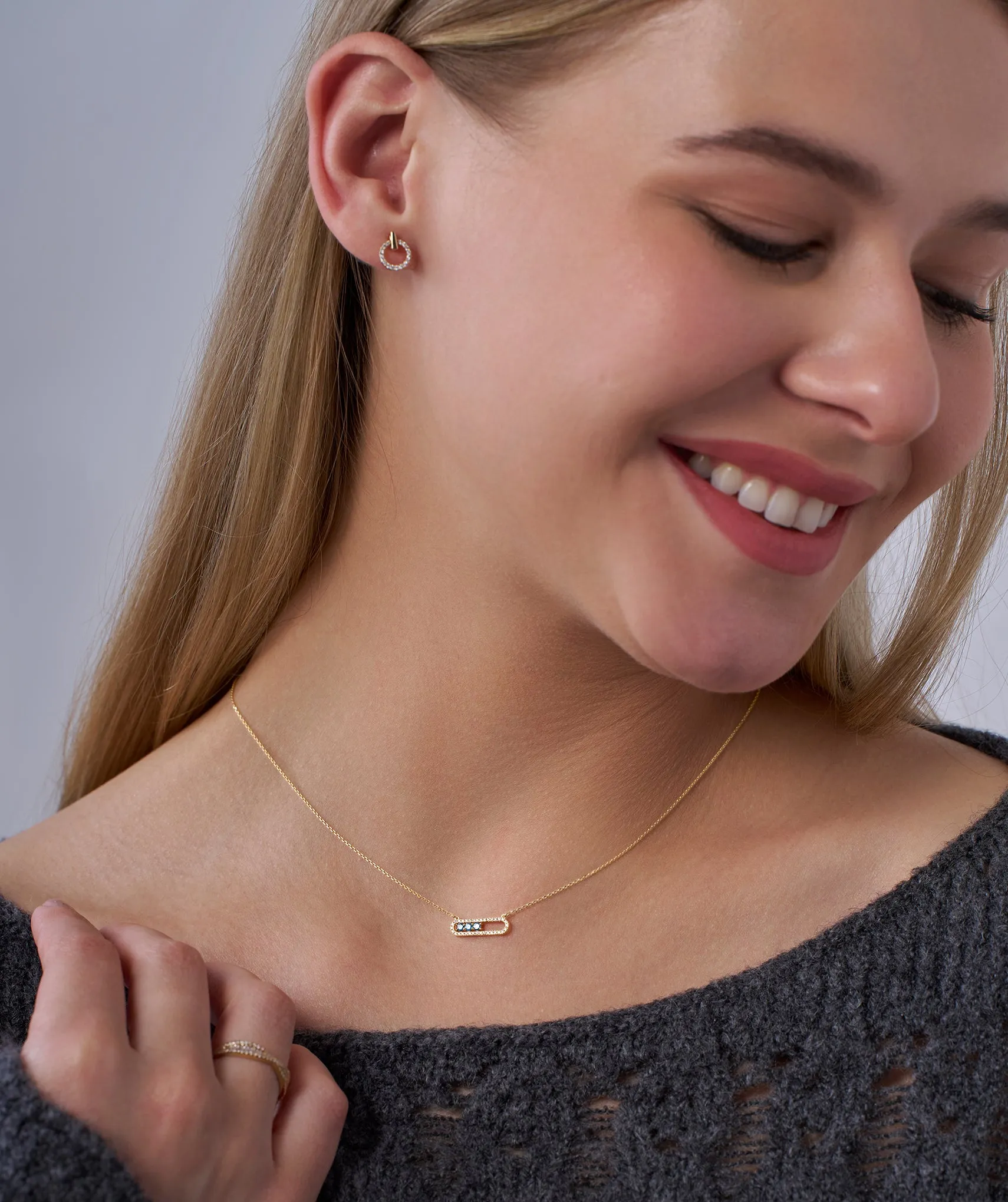 Diamond-Outlined Blue Trio Necklace