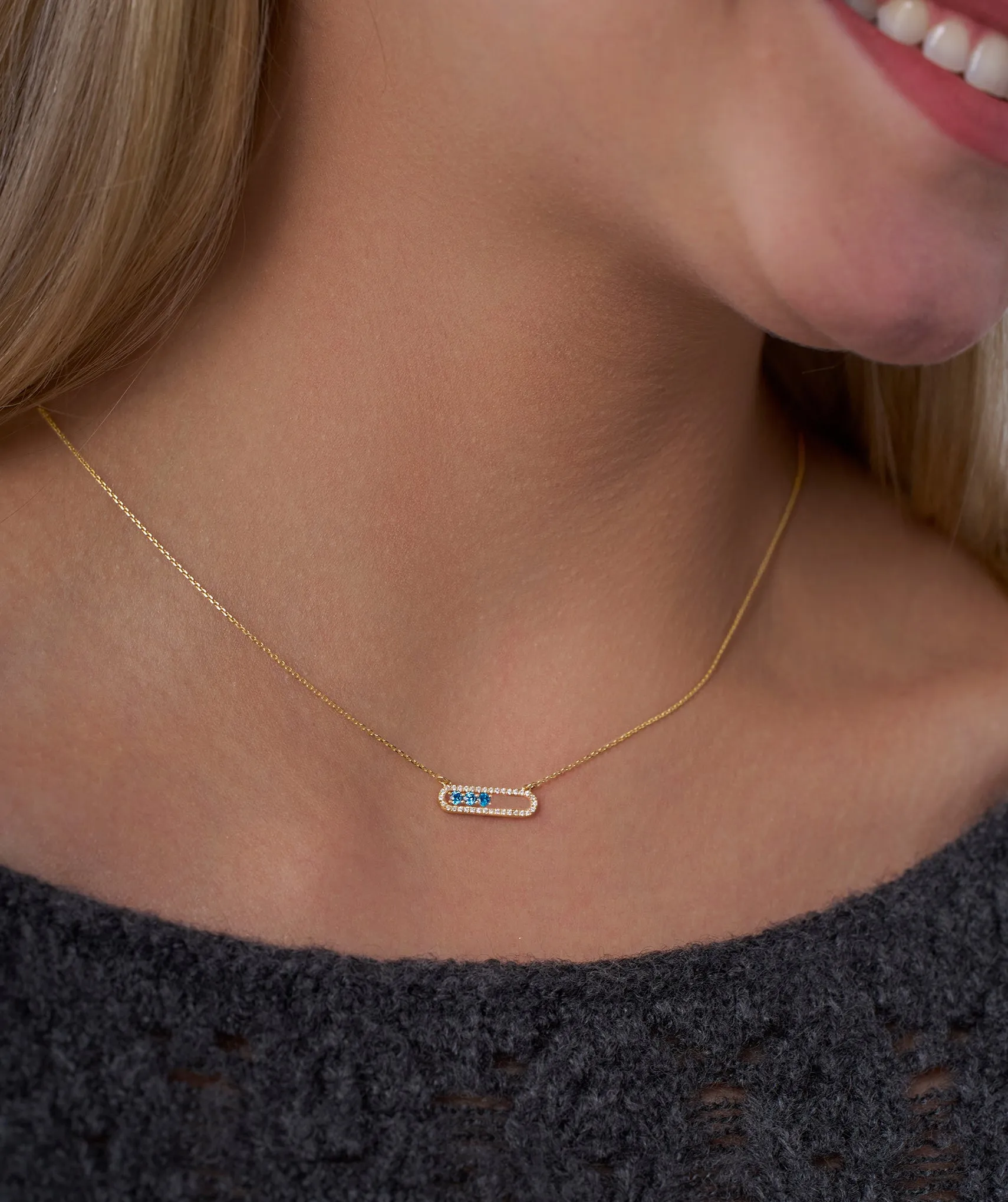 Diamond-Outlined Blue Trio Necklace