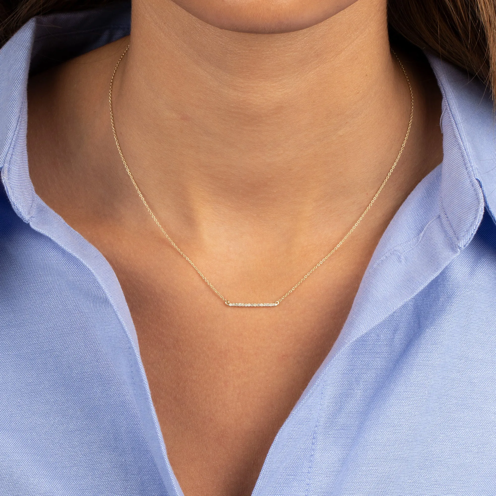 Diamond Pave Bar Necklace 14K