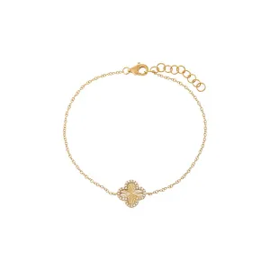 Diamond Pave Outline Clover Ridged Bracelet 14K