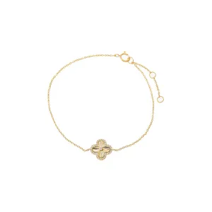 Diamond Pave Outline Ridged Clover Bracelet 14K