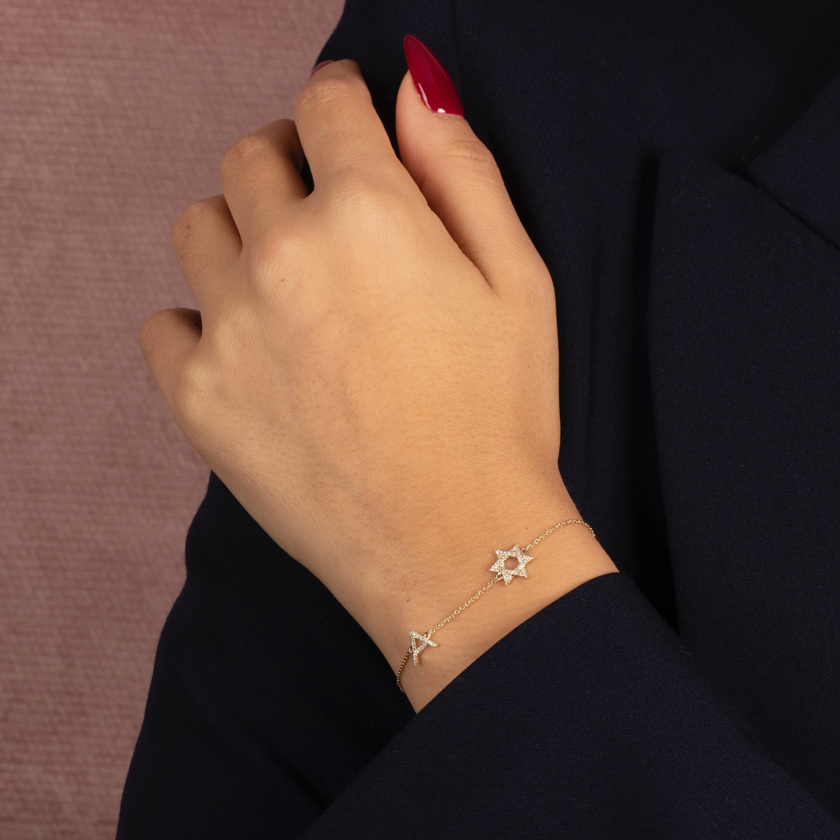 Diamond Pave Star Of David Initial Bracelet 14K
