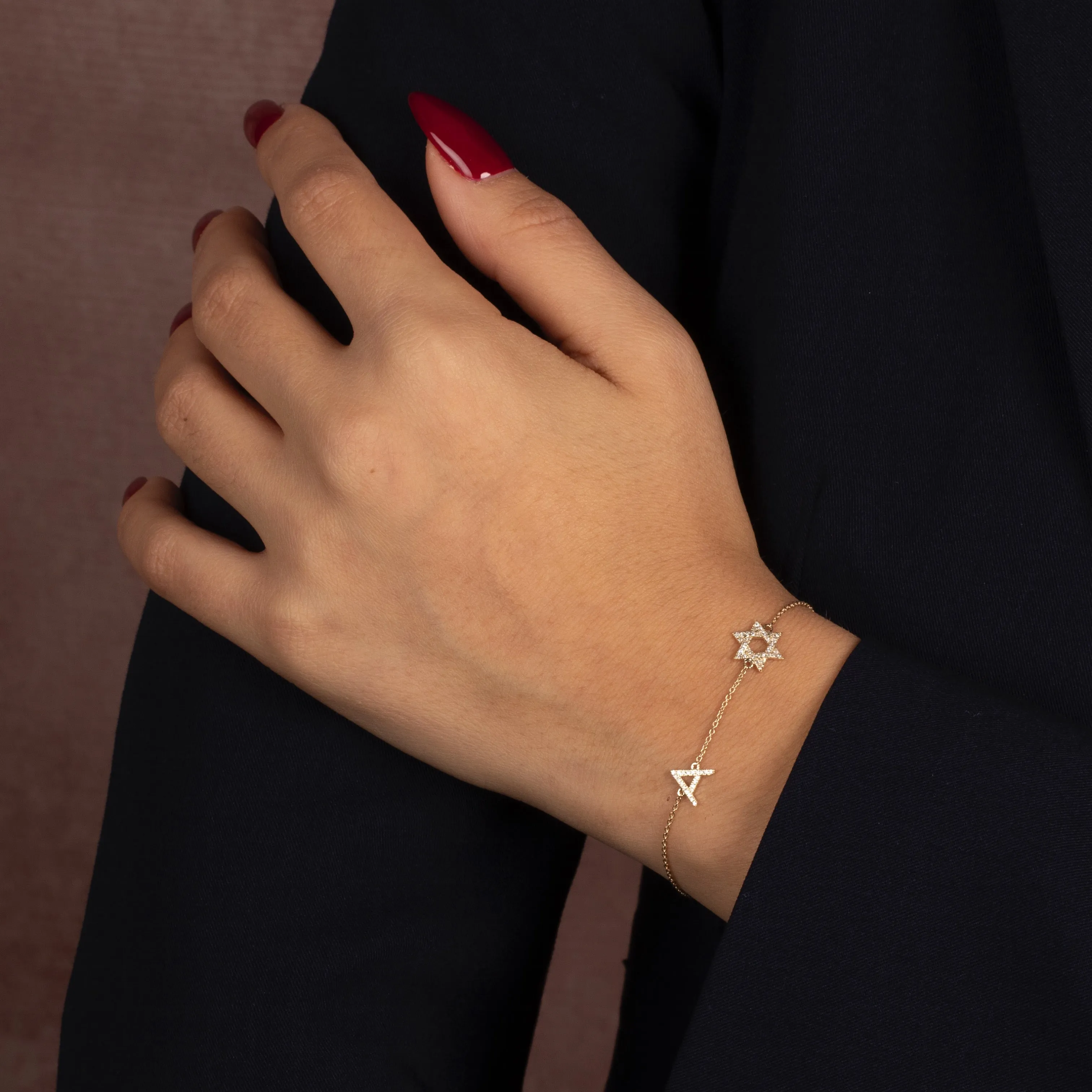 Diamond Pave Star Of David Initial Bracelet 14K