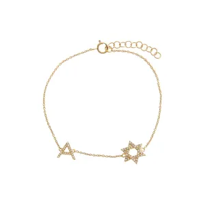 Diamond Pave Star Of David Initial Bracelet 14K