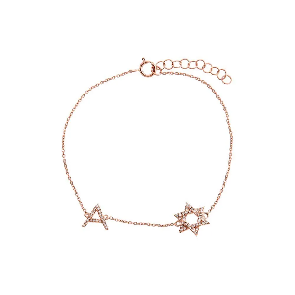 Diamond Pave Star Of David Initial Bracelet 14K