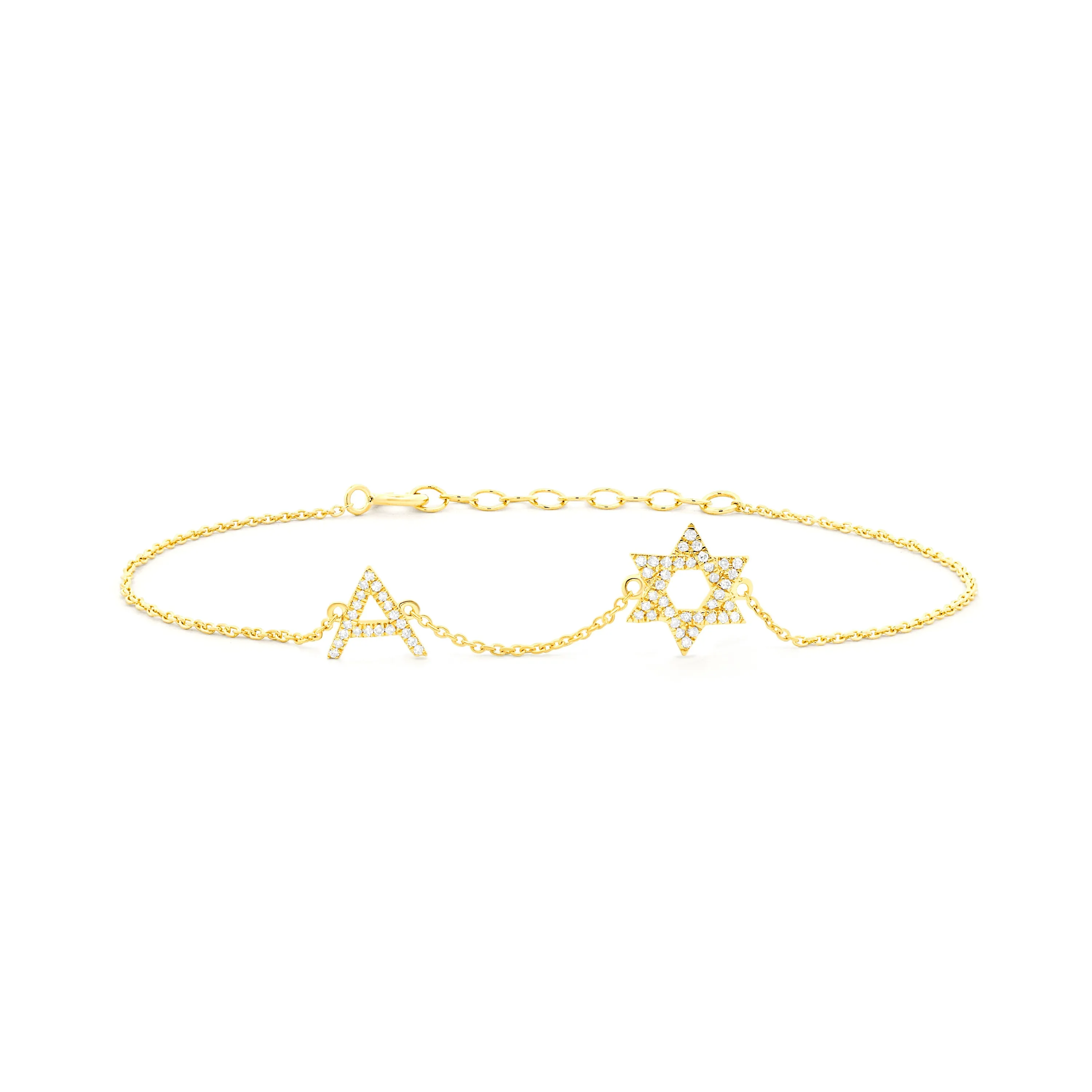 Diamond Pave Star Of David Initial Bracelet 14K
