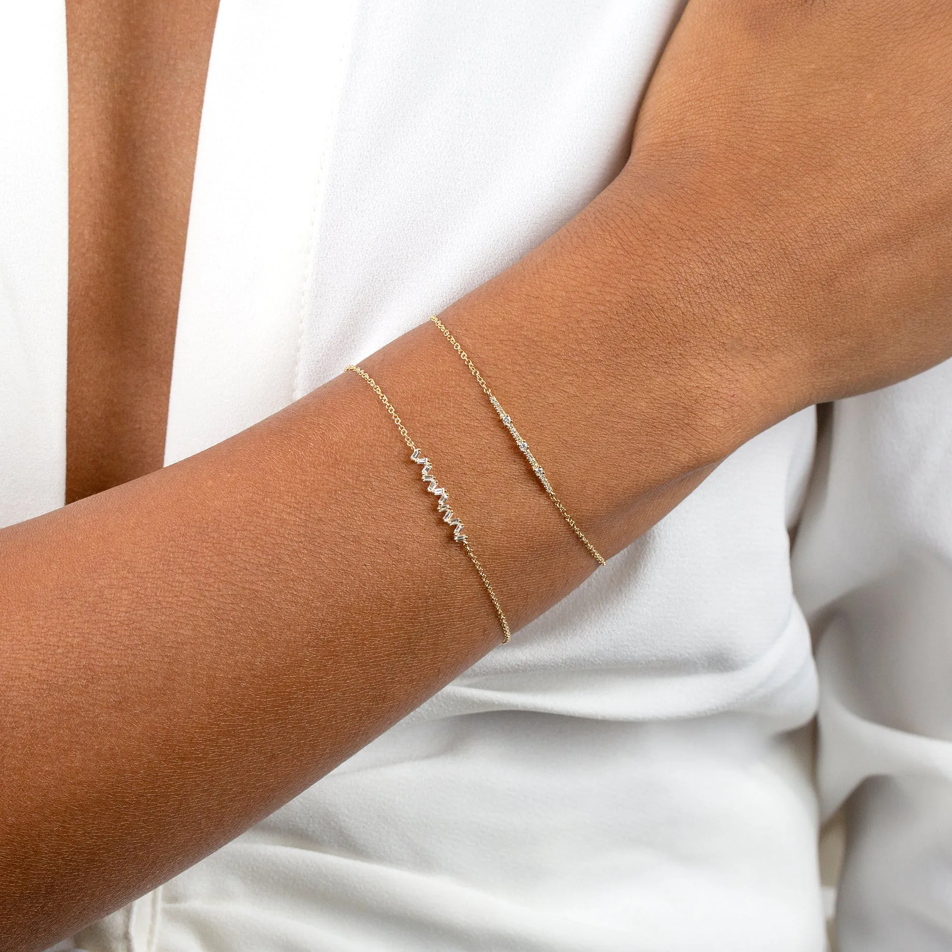 Diamond Scattered Baguette Bracelet 14K