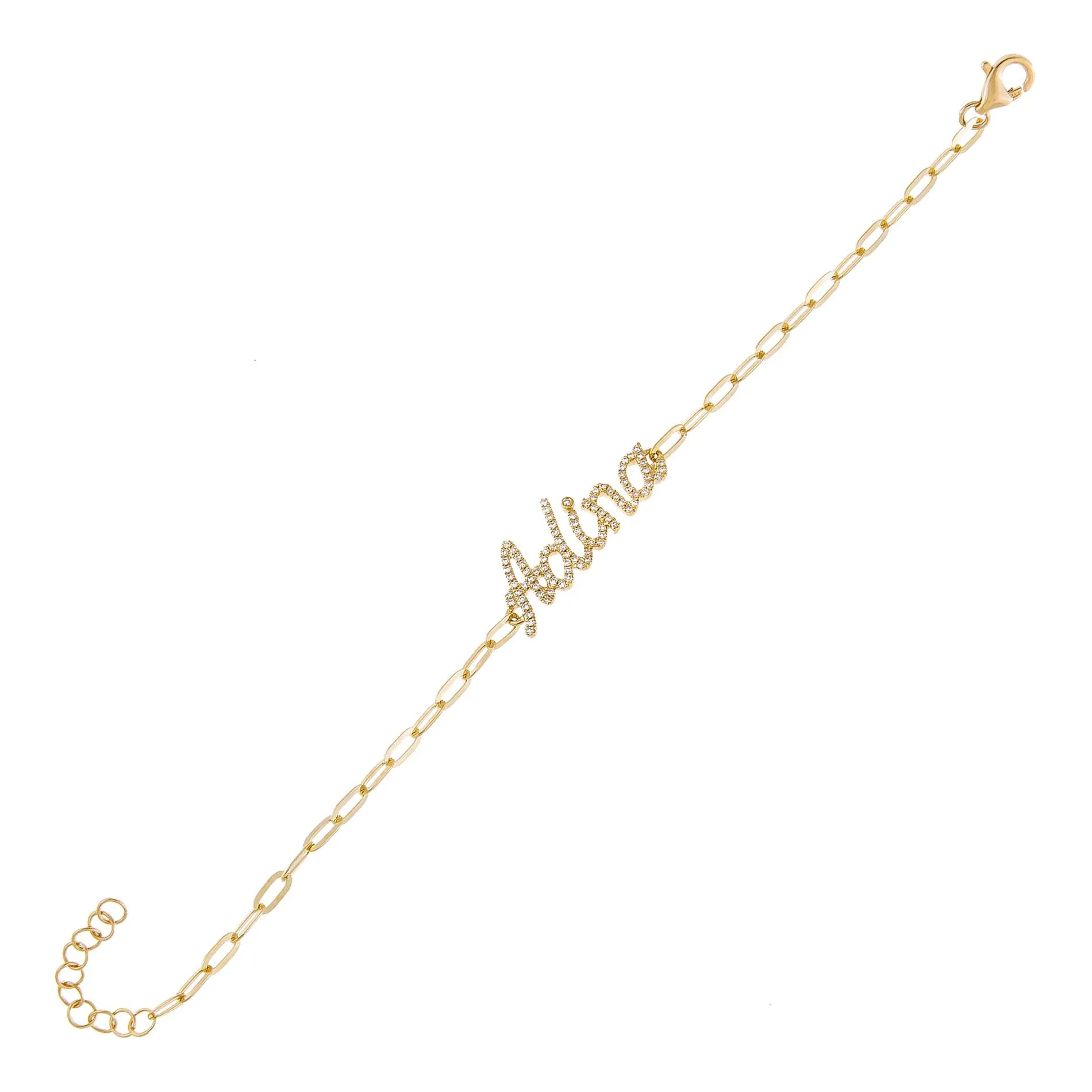 Diamond Script Name Link Bracelet 14K