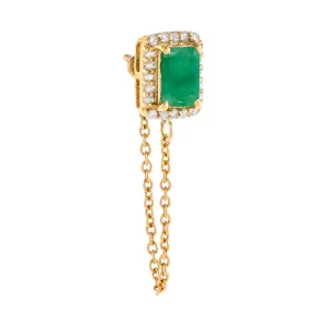 Diamond X Emerald Chain Stud Earring 14K