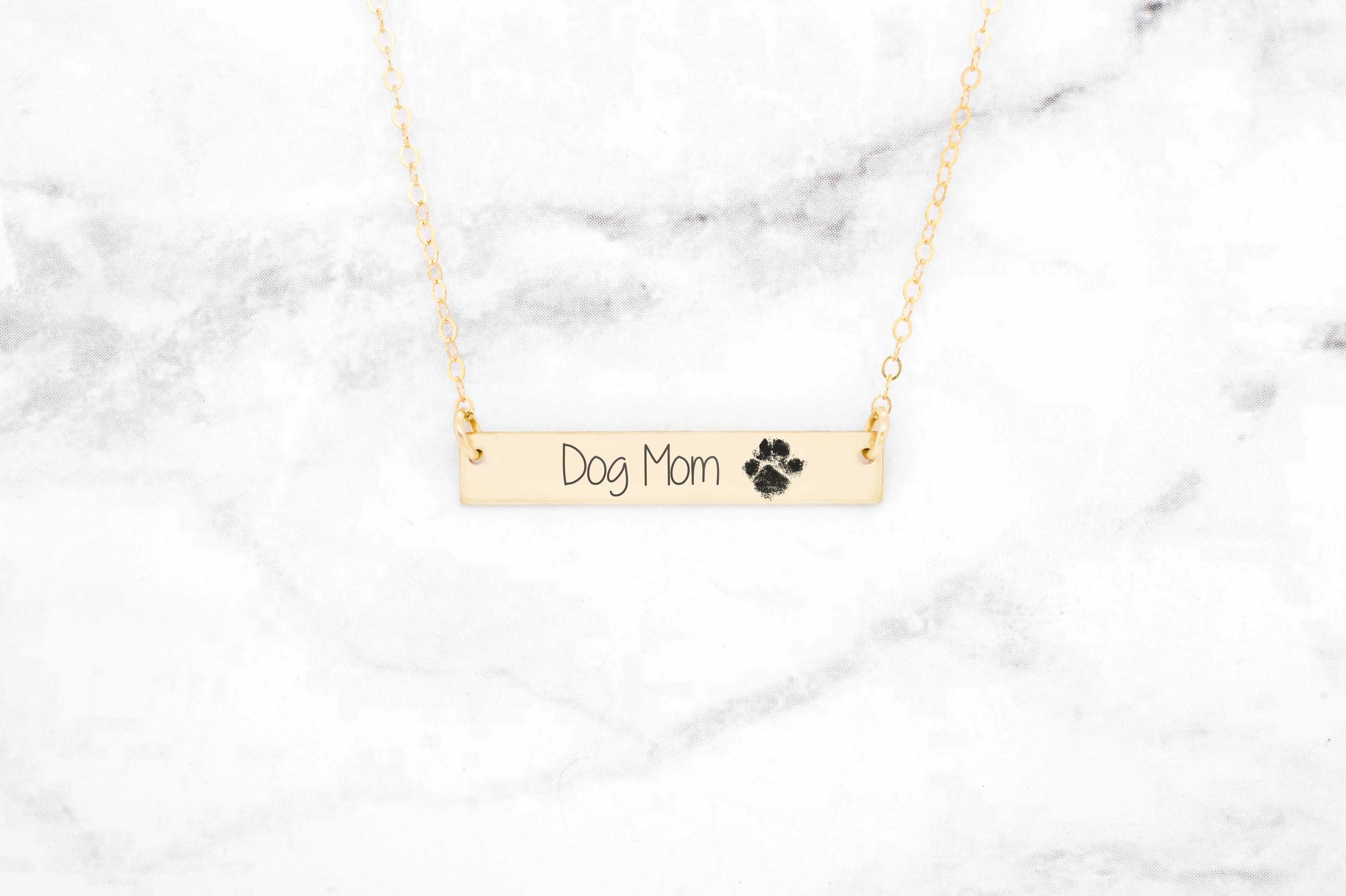 Dog Mom Necklace- Custom Paw Print Bar Necklace