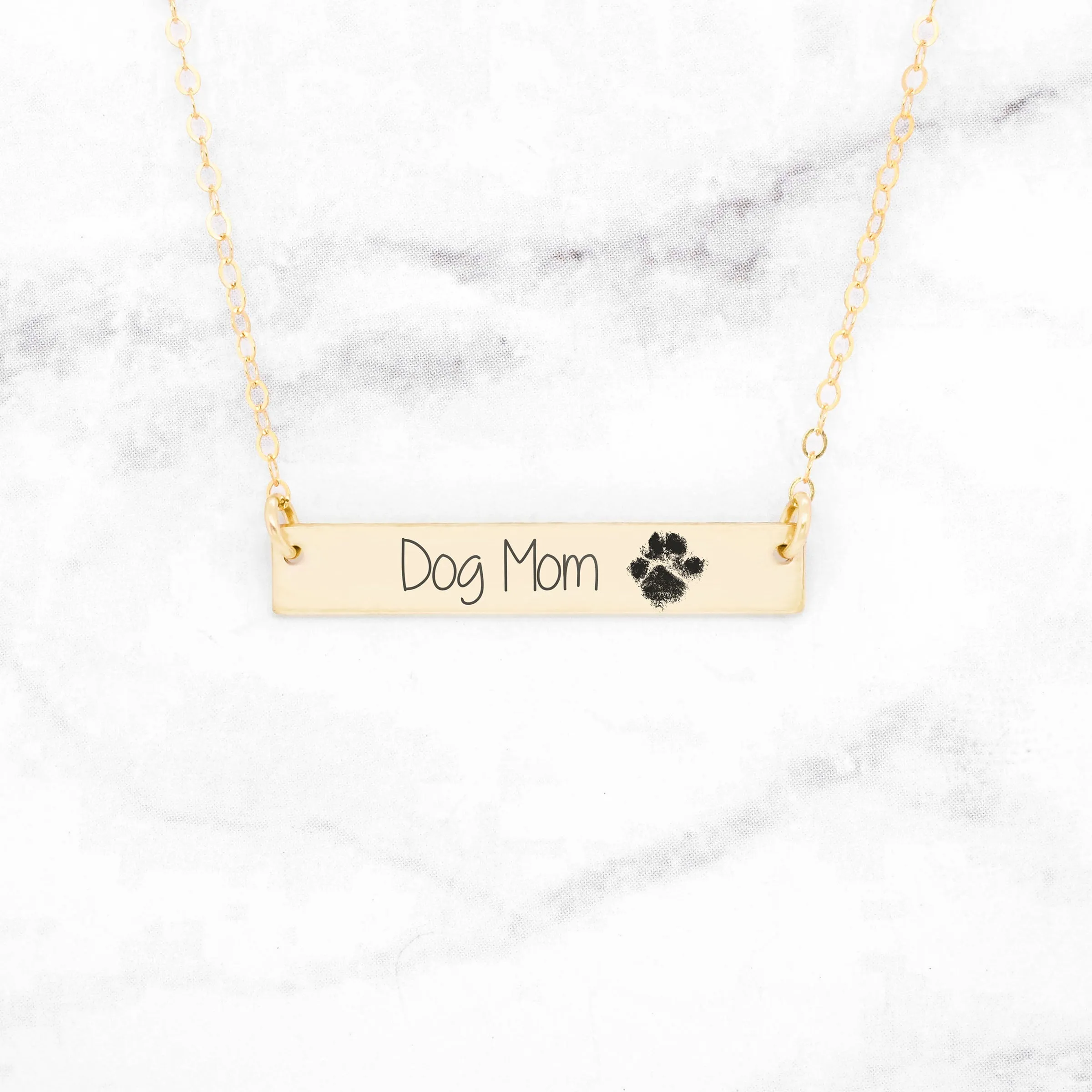 Dog Mom Necklace- Custom Paw Print Bar Necklace