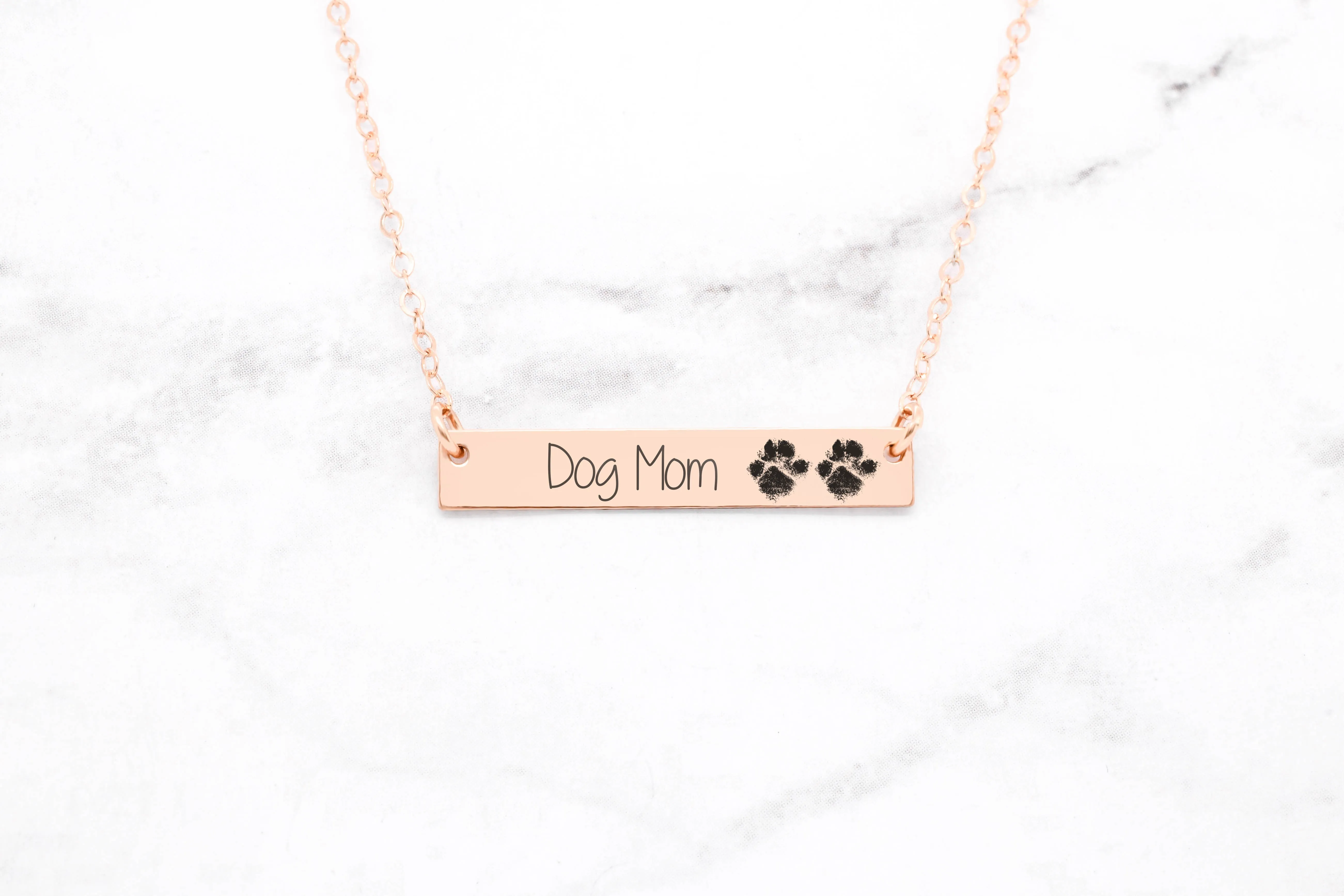 Dog Mom Necklace- Custom Paw Print Bar Necklace