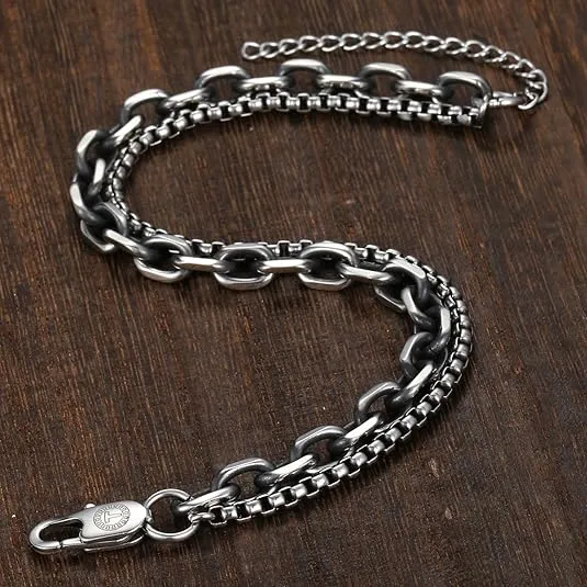 Double Chain Cable Box Link Bracelet