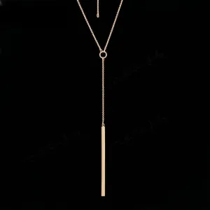 Double Fair Anti Allergy Y Style Chain Long Necklaces & Pendants Rose Gold Plated Strip Bar Jewelry For Women DFN601