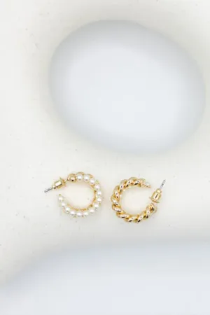 Double Rope and Pearl Huggie Earrings for Women | OED405 GDCRM
