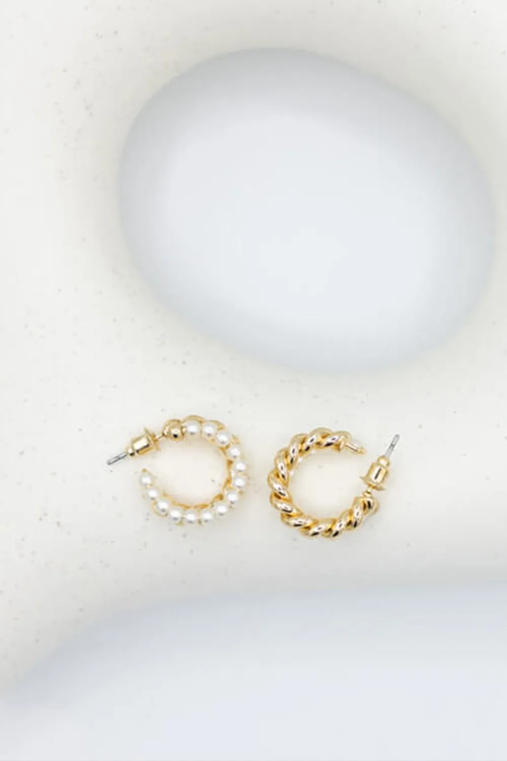 Double Rope and Pearl Huggie Earrings for Women | OED405 GDCRM