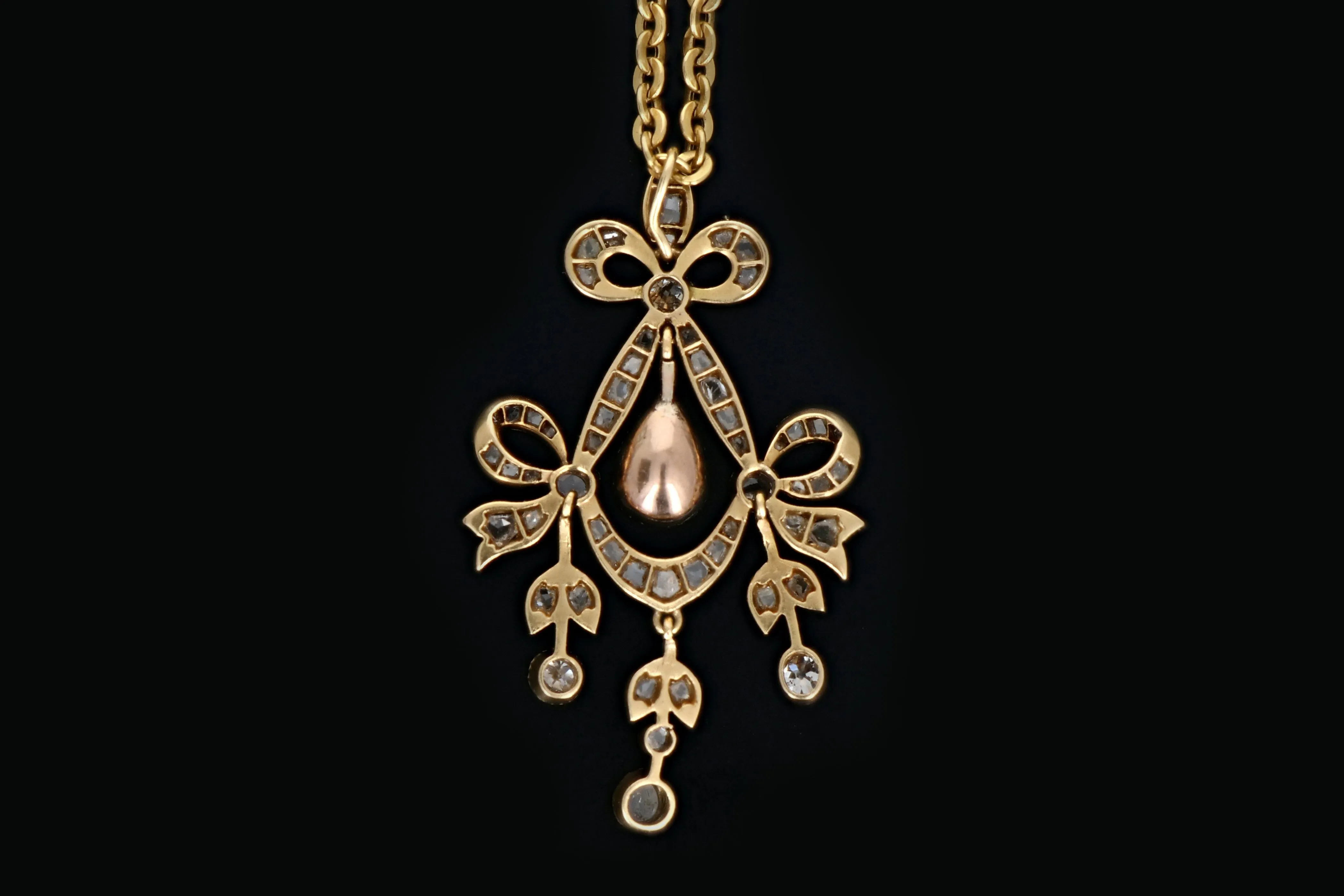 Early Victorian 18k Yellow Gold 1.25 Carat Diamond Pendant Necklace
