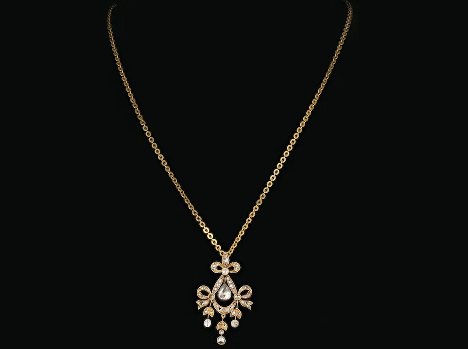 Early Victorian 18k Yellow Gold 1.25 Carat Diamond Pendant Necklace