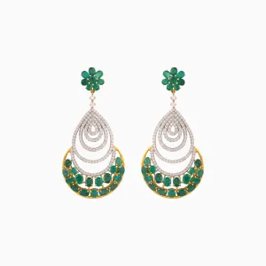 Earring Pair with Round Cut Diamond and Oval Cut Emerald - WDN597