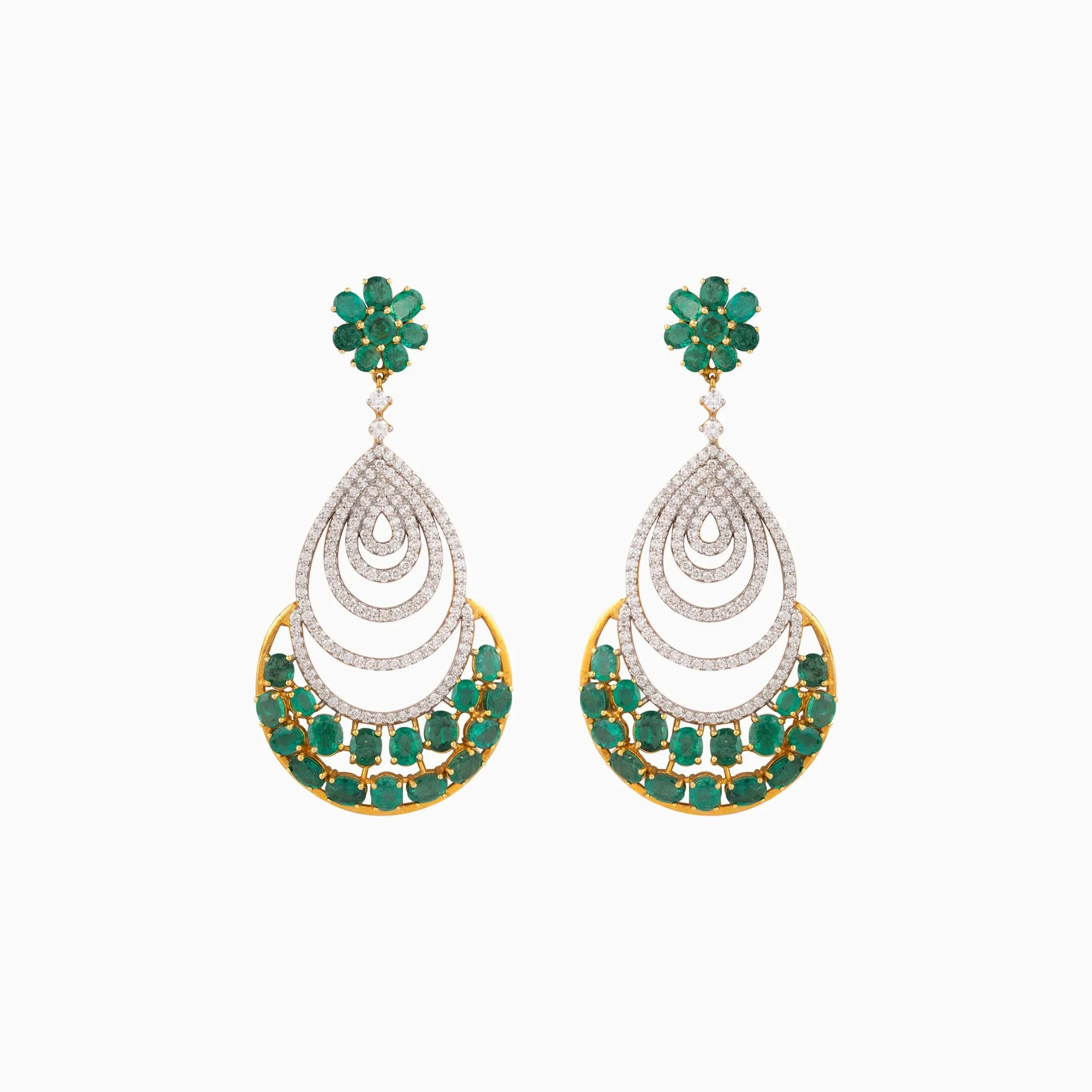 Earring Pair with Round Cut Diamond and Oval Cut Emerald - WDN597