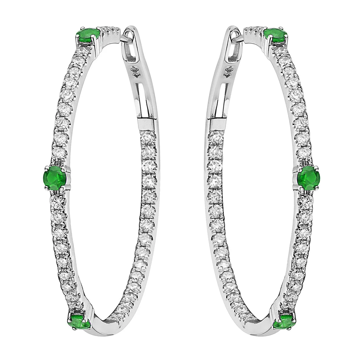 Earrings 18KW/10.1G 6EMER-0.70CT 82RD-1.58CT