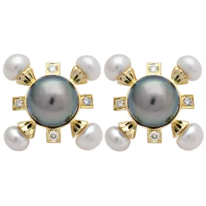 Earrings-Fresh Water Pearl, South Sea Pearl and Diamond