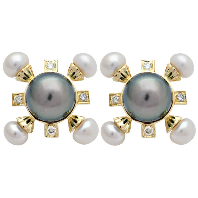 Earrings-Fresh Water Pearl, South Sea Pearl and Diamond
