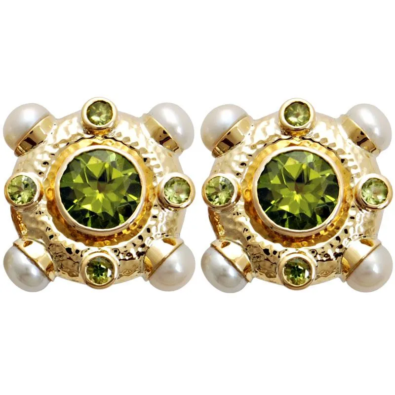Earrings-Pearl and Peridot  (1523N)