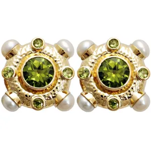 Earrings-Pearl and Peridot  (1523N)