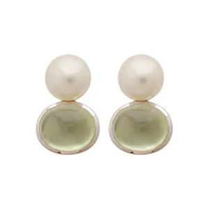 Earrings-Prehnite and Fresh Water Pearl