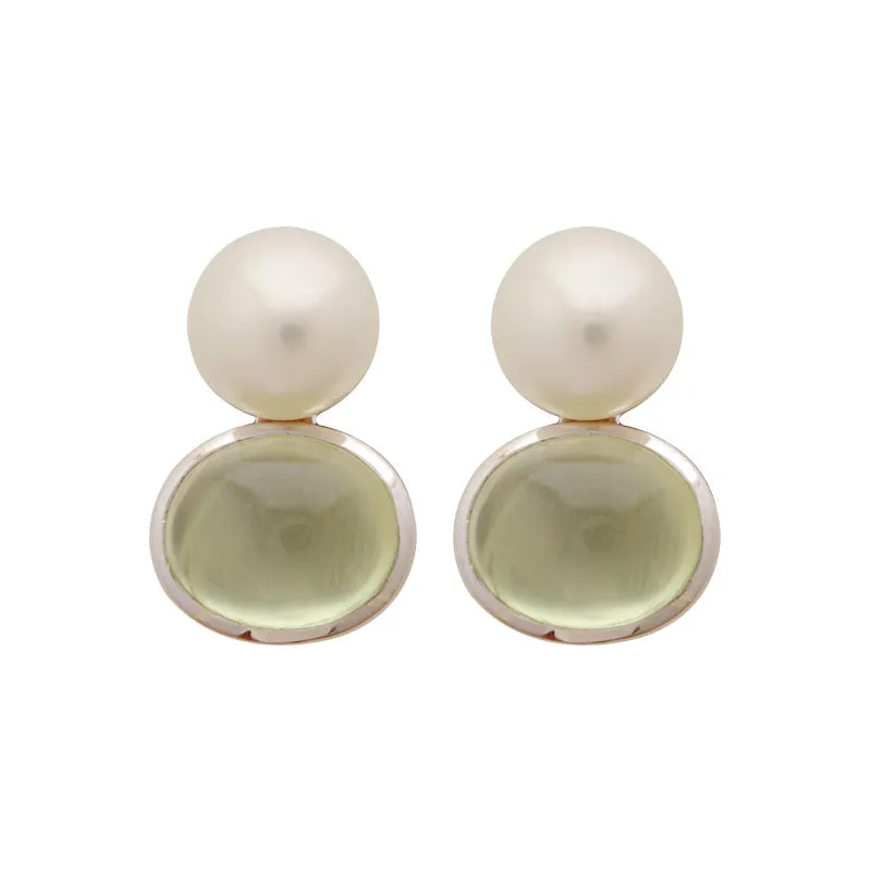 Earrings-Prehnite and Fresh Water Pearl