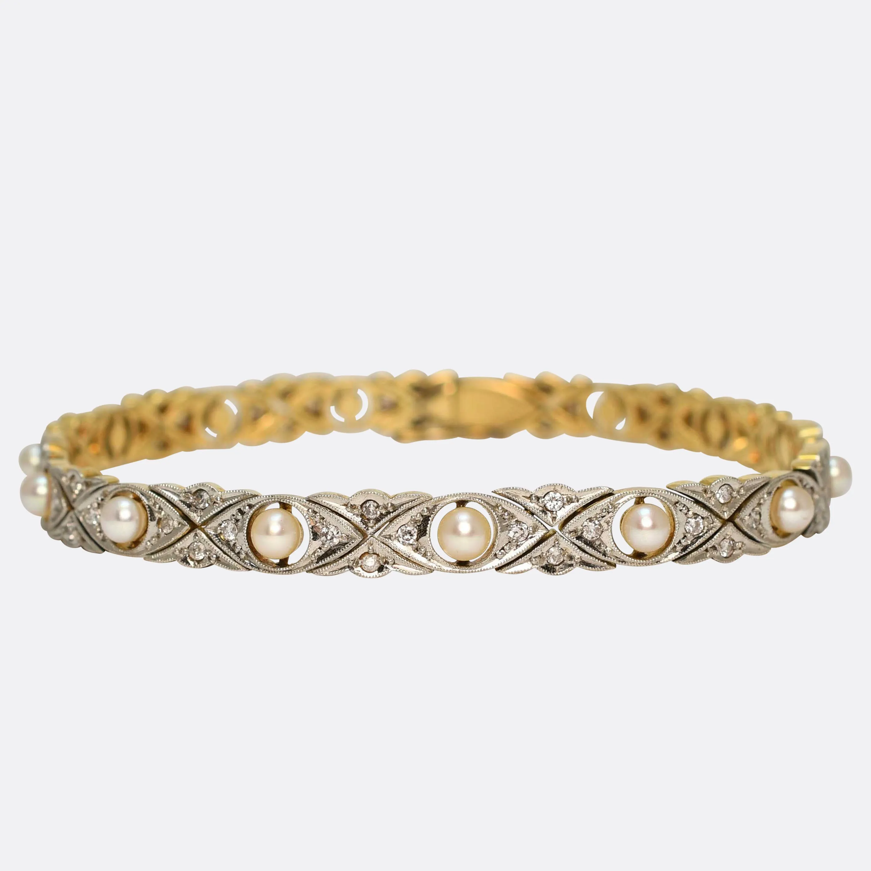 Edwardian Diamond & Natural Pearl Line Bracelet
