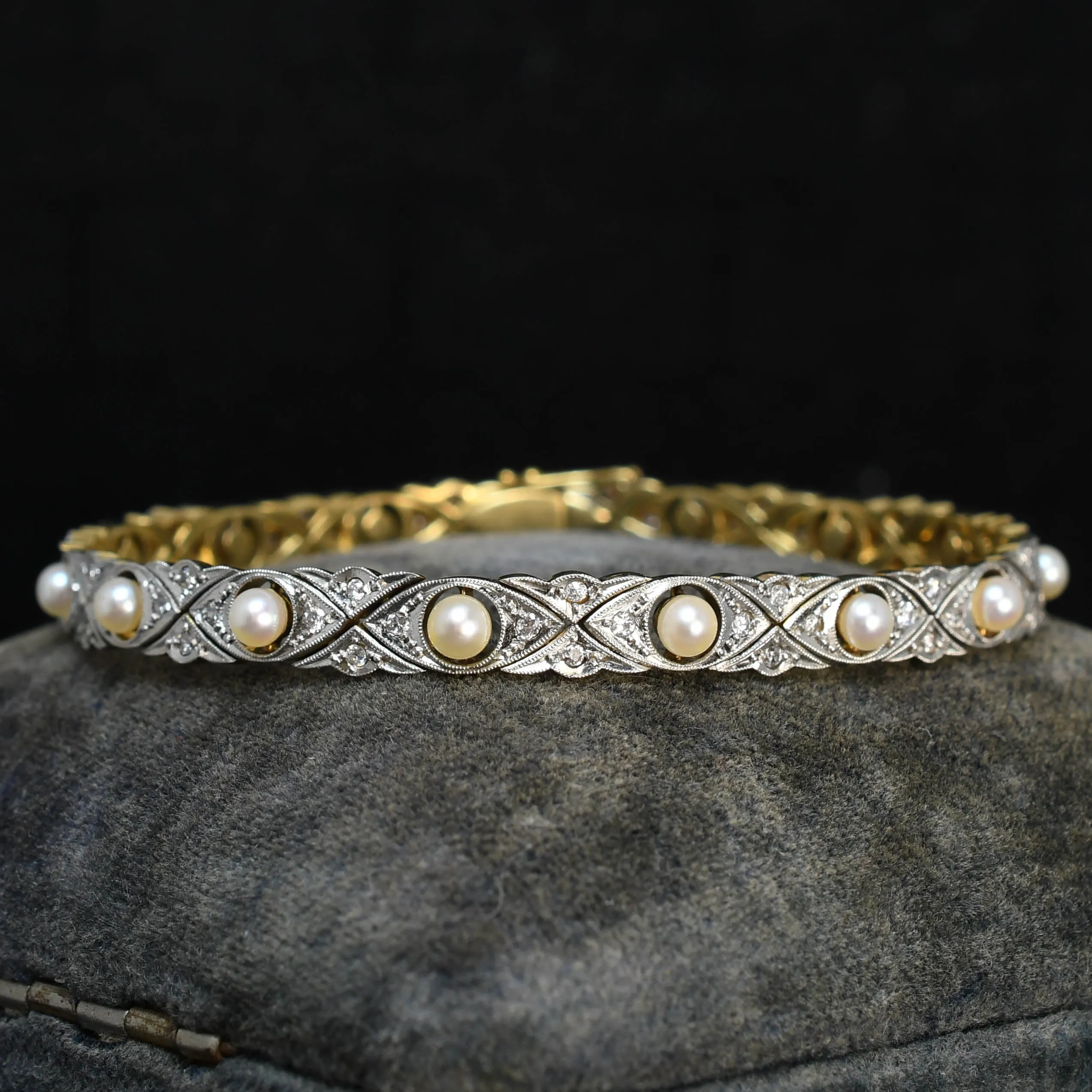 Edwardian Diamond & Natural Pearl Line Bracelet